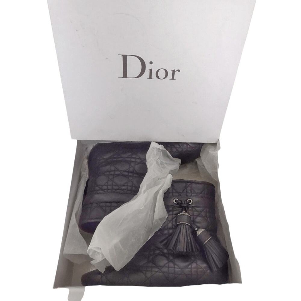 DIOR Quilted Black Leather Ankle Boots Size 8.5 Moto Luxury Tassels Edgy Fall - Picture 2 of 8